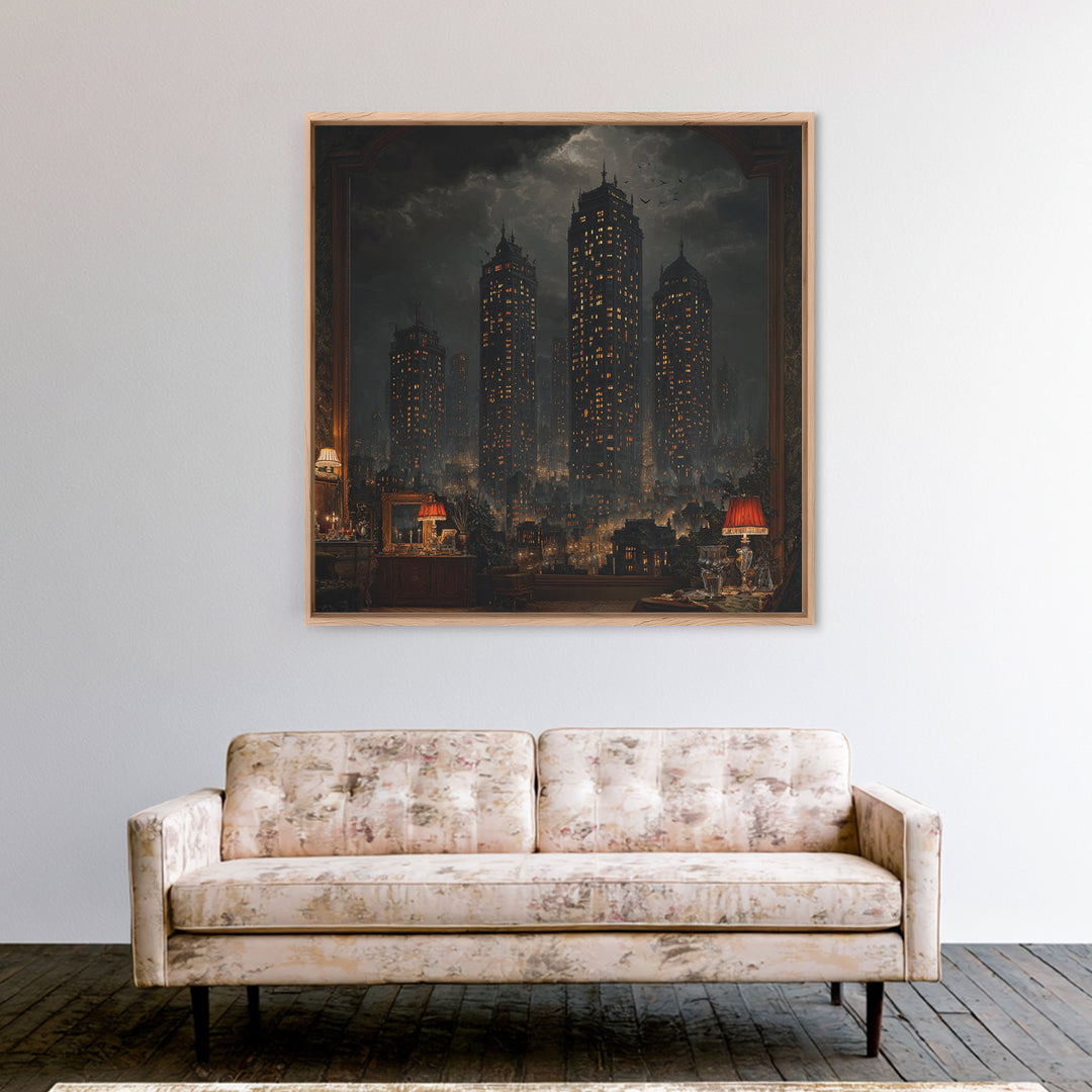The Haunted City Skyline, Square Wall Art, Spooky Home Decor, Canvas Print, Halloween Wall Decor, Gothic Home Decor, Halloween Wall Art