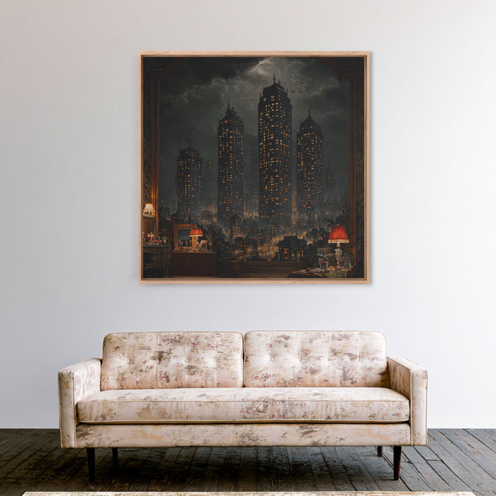 The Haunted City Skyline, Square Wall Art, Spooky Home Decor, Canvas Print, Halloween Wall Decor, Gothic Home Decor, Halloween Wall Art
