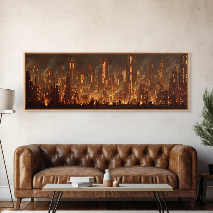 The Haunted City Skyline, Extra Wide Wall Art, Gothic Horror Wall Art, Framed Canvas Print, Halloween Wall Decor, Gothic Home Decor