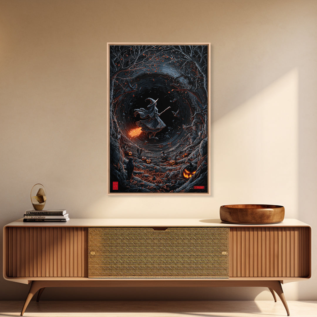 The Cyberpunk Witch, Vertical Wall Art, Haunted Gothic Art, Framed Canvas Print, Halloween Wall Decor, Gothic Home Decor, Dark Fantasy Art