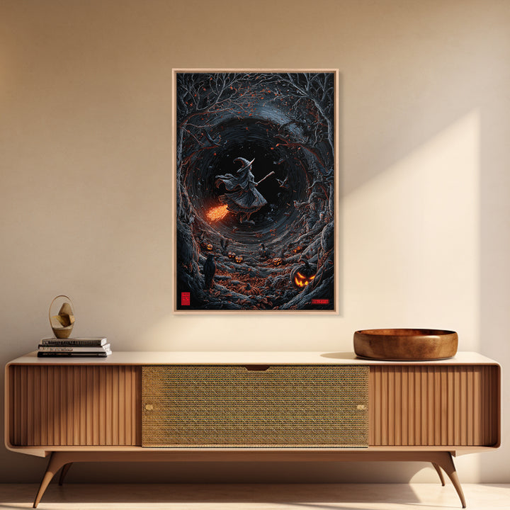 The Cyberpunk Witch, Vertical Wall Art, Haunted Gothic Art, Framed Canvas Print, Halloween Wall Decor, Gothic Home Decor, Dark Fantasy Art