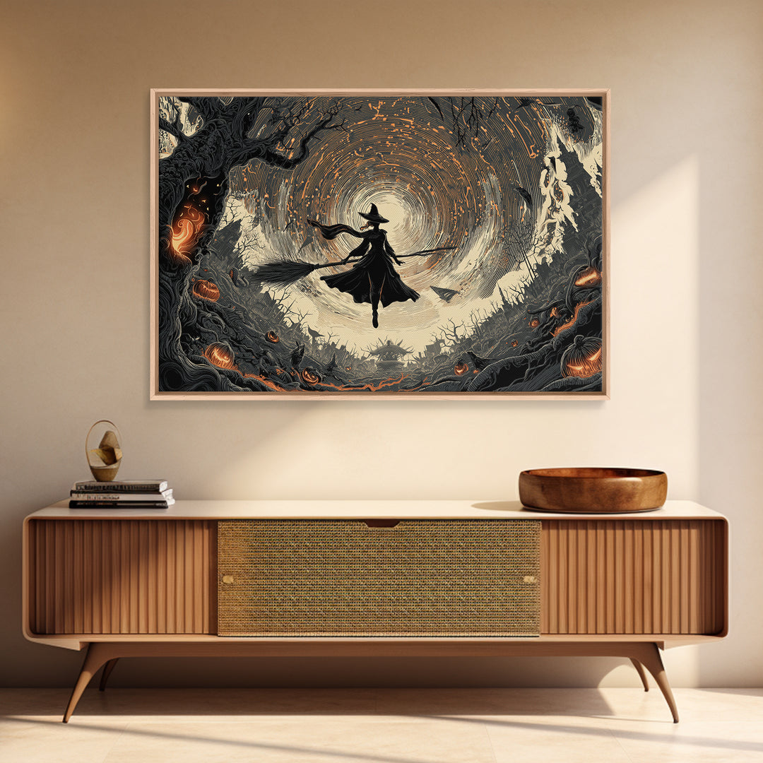 The Cyberpunk Witch, Landscape Wall Art, Dark Fantasy Wall Art, Canvas Print, Halloween Wall Decor, Gothic Home Decor, Seasonal Home Decor