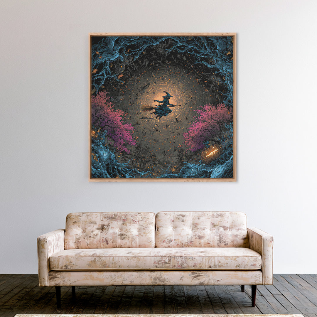 The Cyberpunk Witch, Square Wall Art, Gothic Horror Wall Art, Framed Canvas Print, Halloween Wall Decor, Gothic Home Decor