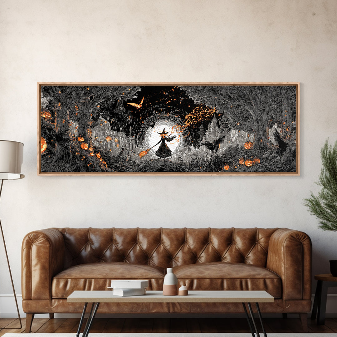 The Cyberpunk Witch, Extra Wide Wall Art, Macabre Wall Art, Framed Canvas Print, Halloween Wall Decor, Gothic Home Decor