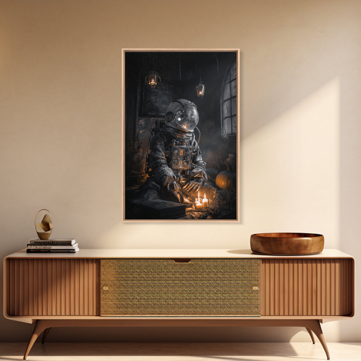 The Astronaut Ghost, Vertical Wall Art, Haunted Gothic Art, Framed Canvas Print, Halloween Wall Decor, Gothic Home Decor, Horror Wall Art