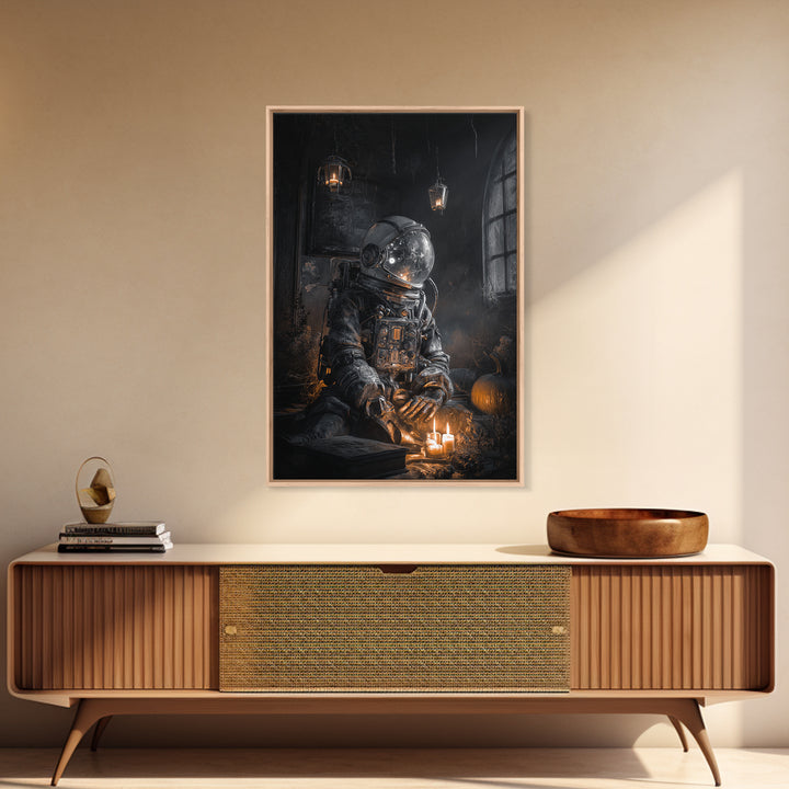The Astronaut Ghost, Vertical Wall Art, Haunted Gothic Art, Framed Canvas Print, Halloween Wall Decor, Gothic Home Decor, Horror Wall Art