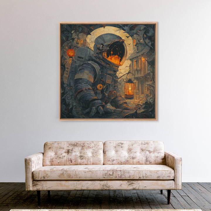 The Astronaut Ghost, Square Wall Art, Haunted Gothic Art, Framed Canvas Print, Halloween Wall Decor, Gothic Home Decor, Spooky Wall Decor