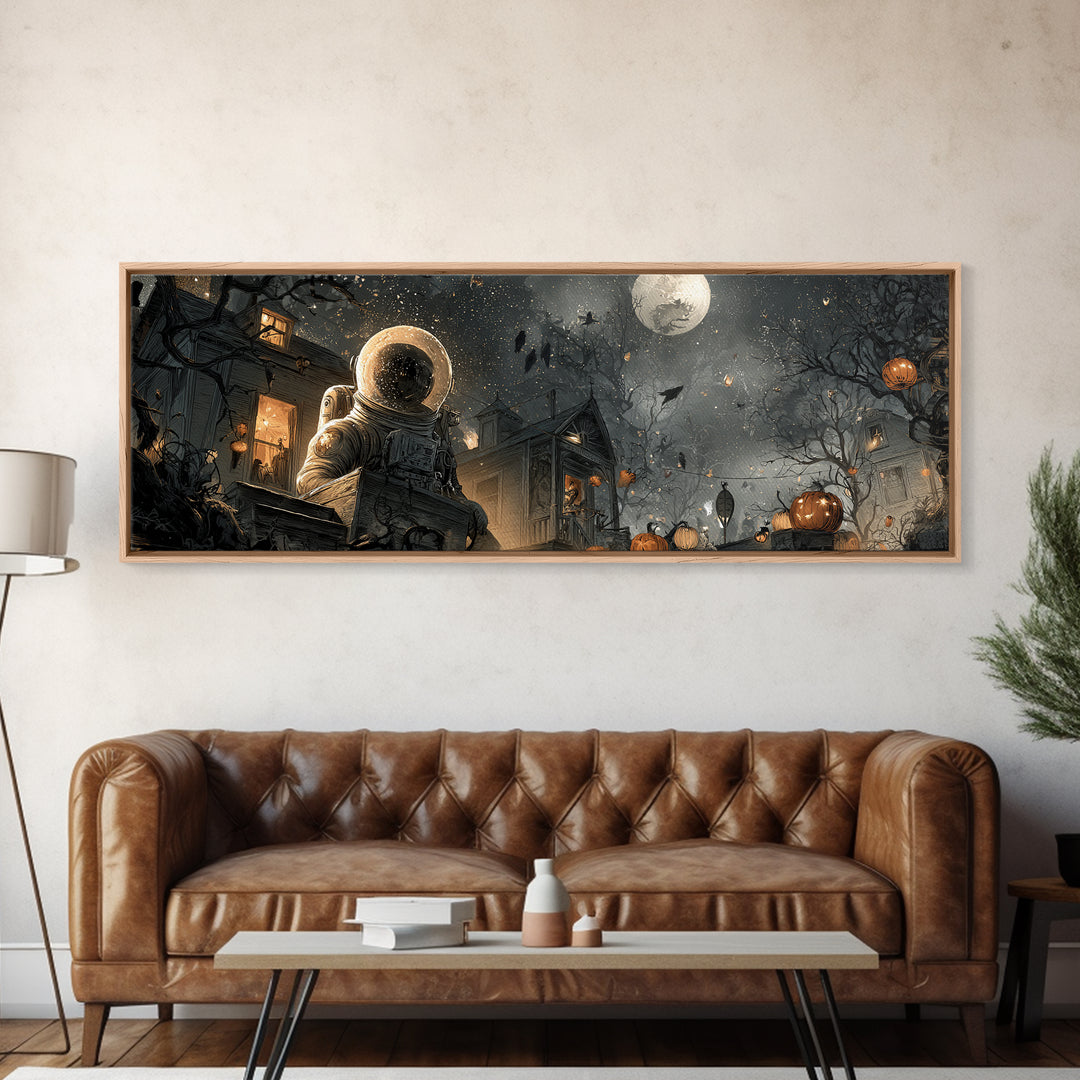 The Astronaut Ghost, Extra Wide Wall Art, Macabre Wall Art, Framed Canvas Print, Halloween Wall Decor, Gothic Home Decor, Halloween Wall Art