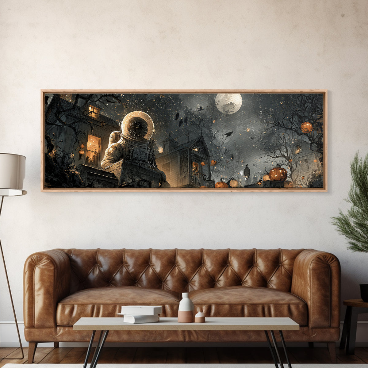 The Astronaut Ghost, Extra Wide Wall Art, Macabre Wall Art, Framed Canvas Print, Halloween Wall Decor, Gothic Home Decor, Halloween Wall Art
