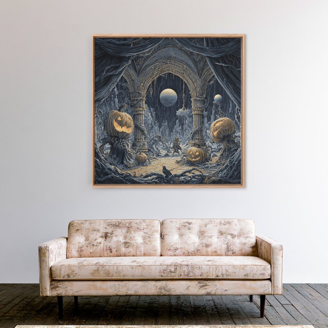 The Alien Pumpkin Patch, Square Wall Art, Dark Halloween Decor, Canvas Print, Halloween Wall Decor, Gothic Home Decor, Horror Wall Art