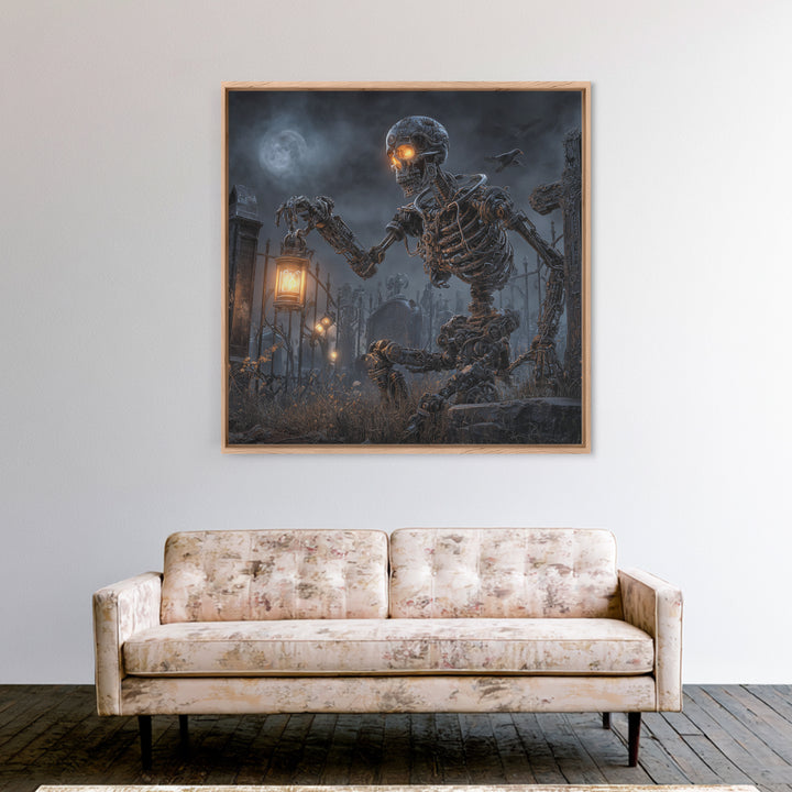 The Biomechanical Skeleton, Square Wall Art, Dark Fantasy Wall Art, Canvas Print, Halloween Wall Decor, Gothic Home Decor, Dark Fantasy Art