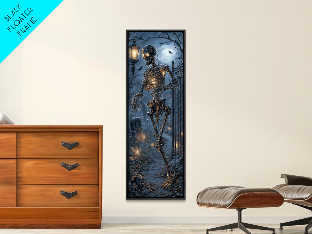 The Biomechanical Skeleton, Tall Narrow Wall Art, Dark Fantasy Wall Art, Canvas Print, Halloween Wall Decor, Gothic Home Decor