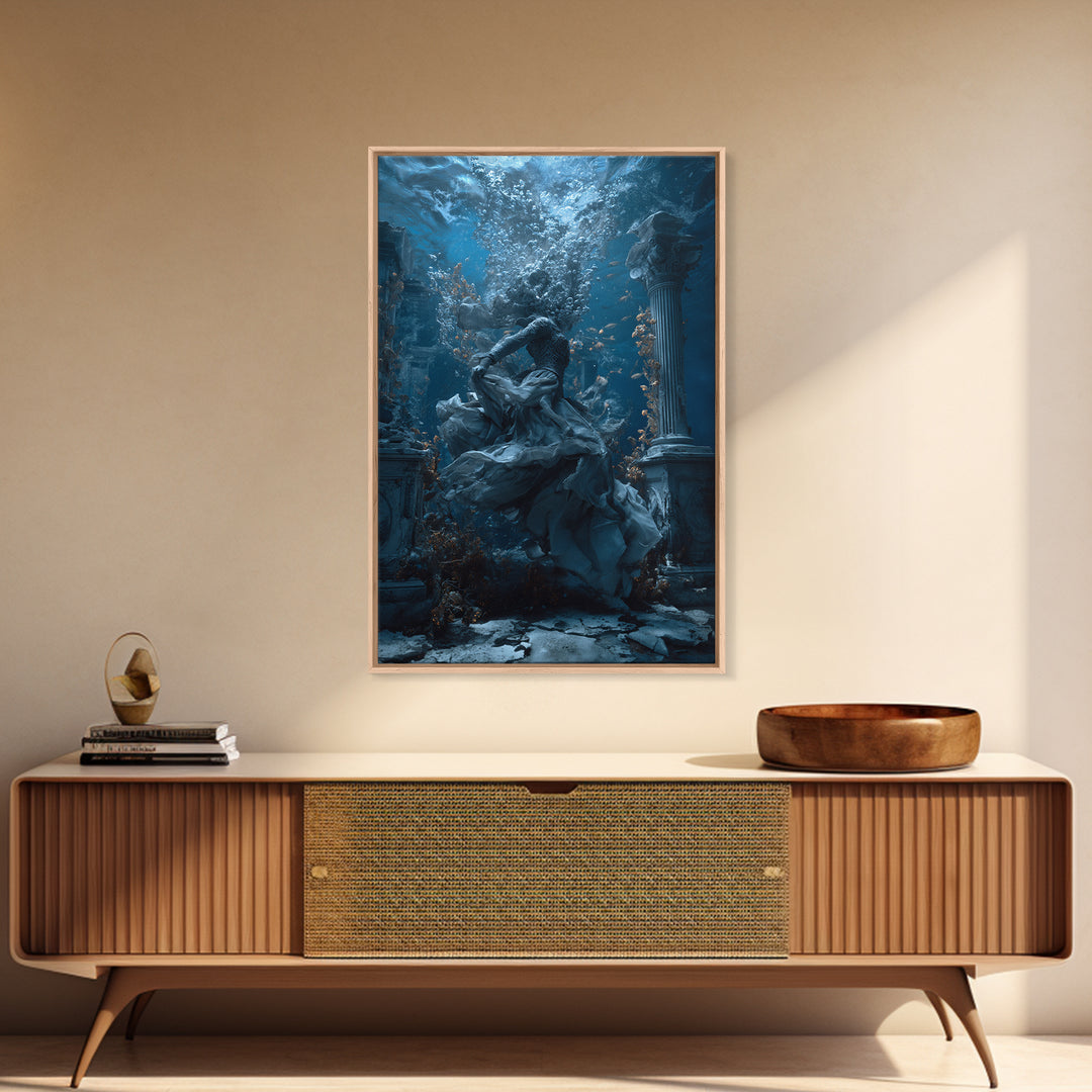 The Underwater Graveyard, Vertical Wall Art, Macabre Wall Art, Framed Canvas Print, Halloween Wall Decor, Gothic Home Decor