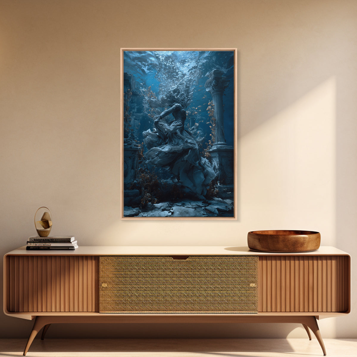The Underwater Graveyard, Vertical Wall Art, Macabre Wall Art, Framed Canvas Print, Halloween Wall Decor, Gothic Home Decor