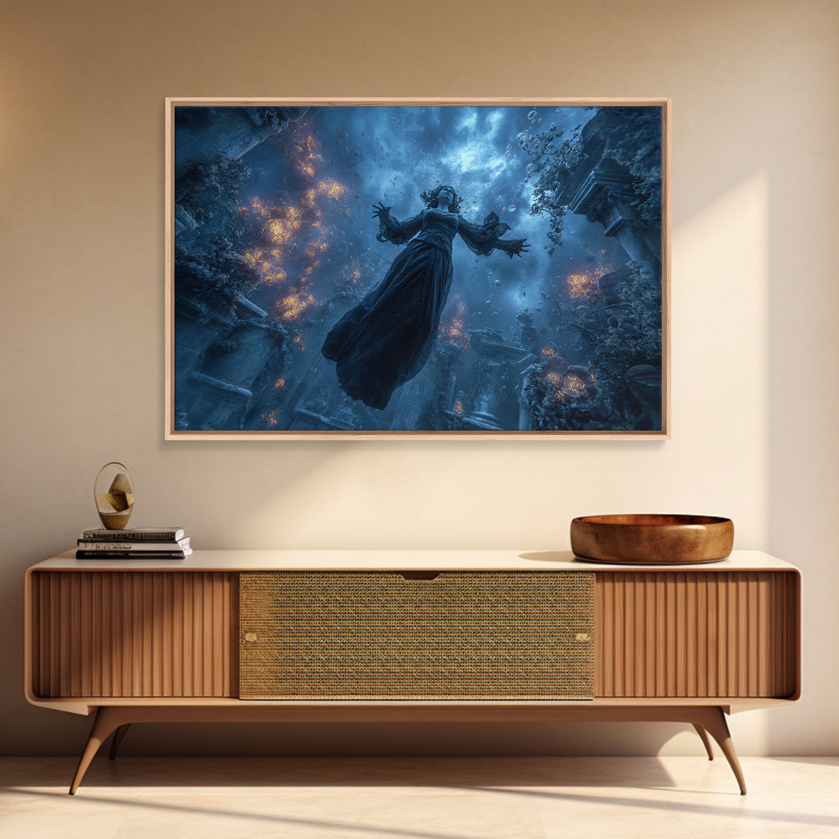 The Underwater Graveyard, Landscape Wall Art, Gothic Horror Wall Art, Framed Canvas Print, Halloween Wall Decor, Gothic Home Decor