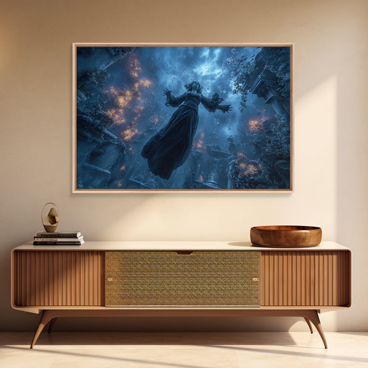 The Underwater Graveyard, Landscape Wall Art, Gothic Horror Wall Art, Framed Canvas Print, Halloween Wall Decor, Gothic Home Decor