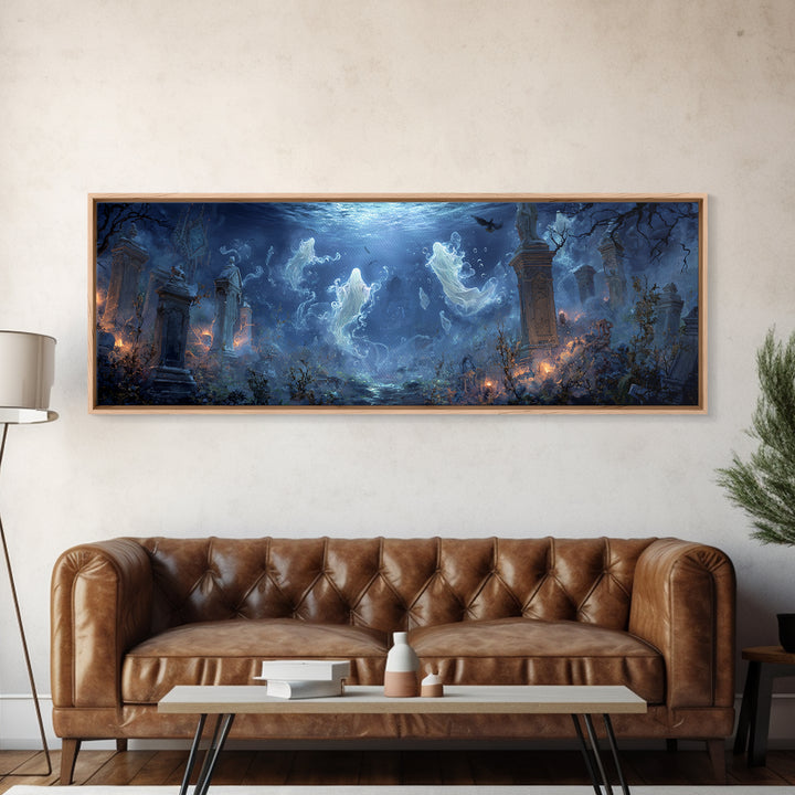 The Underwater Graveyard, Extra Wide Wall Art, Spooky Home Decor, Canvas Print, Halloween Wall Decor, Gothic Home Decor, Seasonal Home Decor