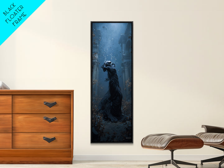 The Underwater Graveyard, Tall Narrow Wall Art, Haunted Gothic Art, Framed Canvas Print, Halloween Wall Decor, Gothic Home Decor