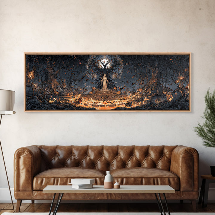 The Volcanic Demon Festival, Extra Wide Wall Art, Dark Halloween Decor, Canvas Print, Halloween Wall Decor, Gothic Home Decor