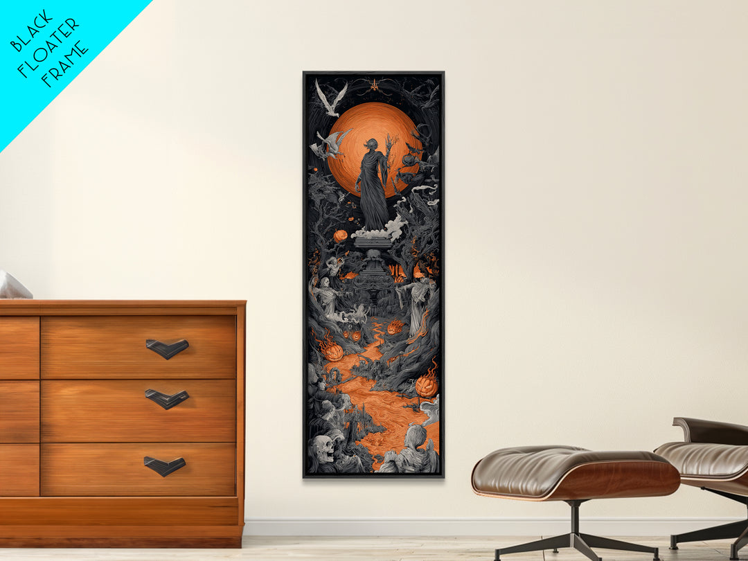 The Volcanic Demon Festival, Tall Narrow Wall Art, Gothic Horror Wall Art, Framed Canvas Print, Halloween Wall Decor, Gothic Home Decor