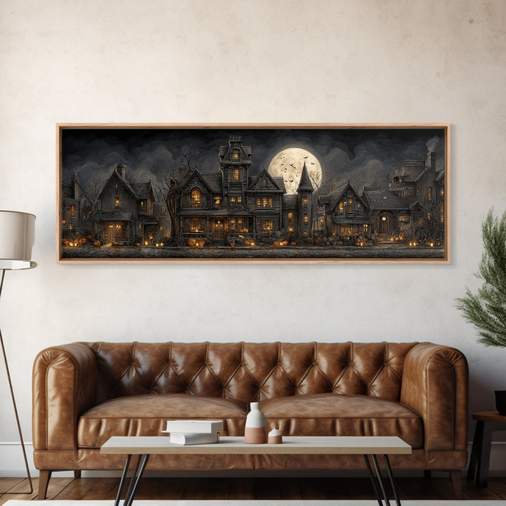 The Clockwork Haunted House, Extra Wide Wall Art, Dark Halloween Decor, Canvas Print, Halloween Wall Decor, Gothic Home Decor