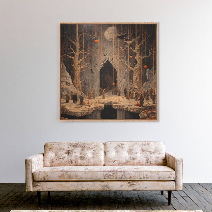 The Upside-Down Cemetery, Square Wall Art, Spooky Home Decor, Canvas Print, Halloween Wall Decor, Gothic Home Decor, Seasonal Home Decor