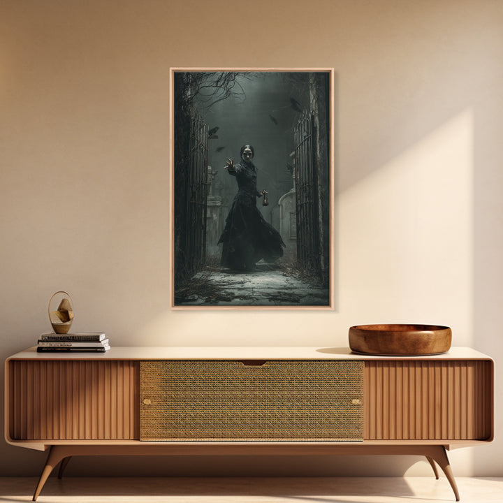 The Infinite Hallway, Vertical Wall Art, Gothic Horror Wall Art, Framed Canvas Print, Halloween Wall Decor, Gothic Home Decor