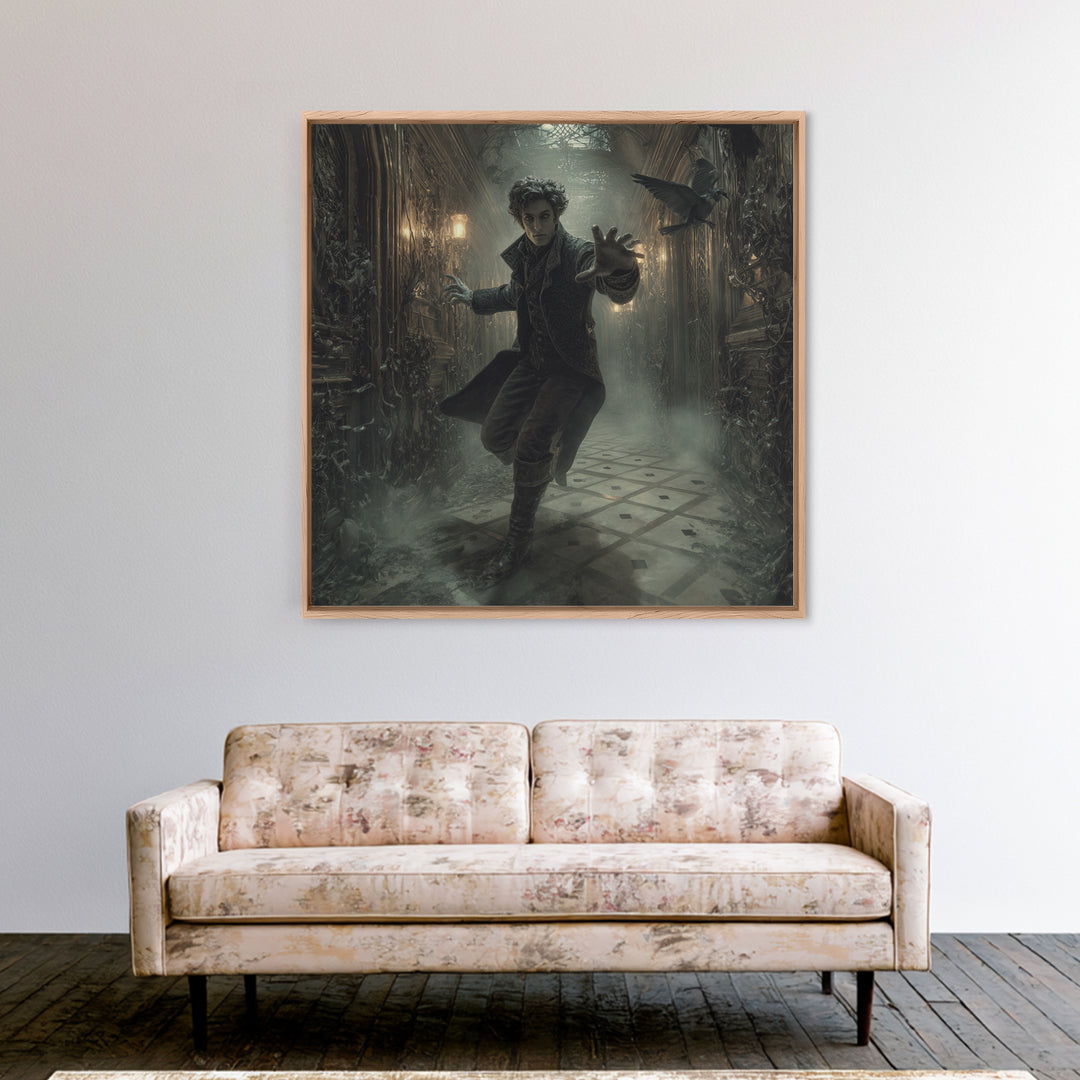 The Infinite Hallway, Square Wall Art, Haunted Gothic Art, Framed Canvas Print, Halloween Wall Decor, Gothic Home Decor, Spooky Wall Decor