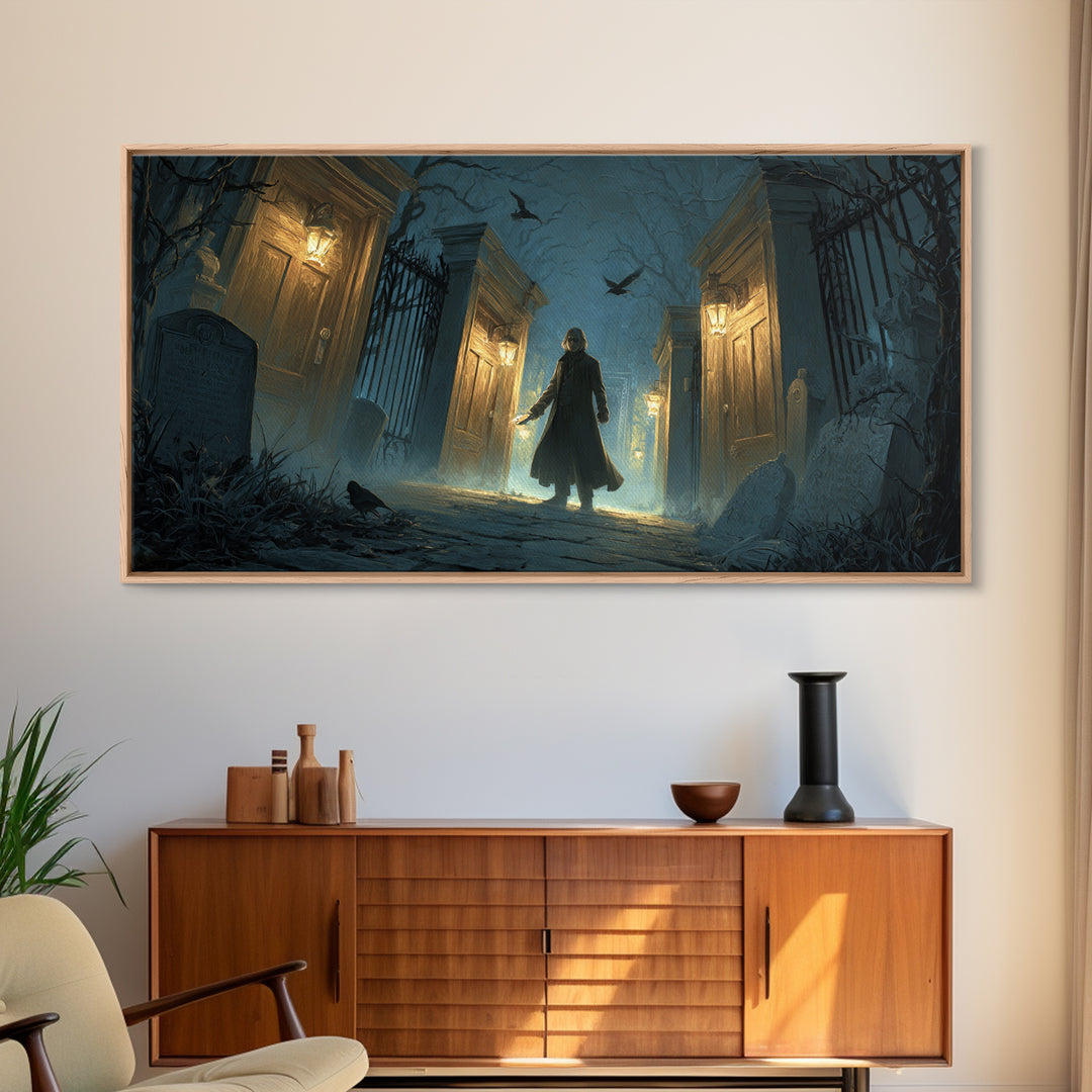 The Infinite Hallway, Wide Panoramic Art, Macabre Wall Art, Framed Canvas Print, Halloween Wall Decor, Gothic Home Decor, Horror Wall Art