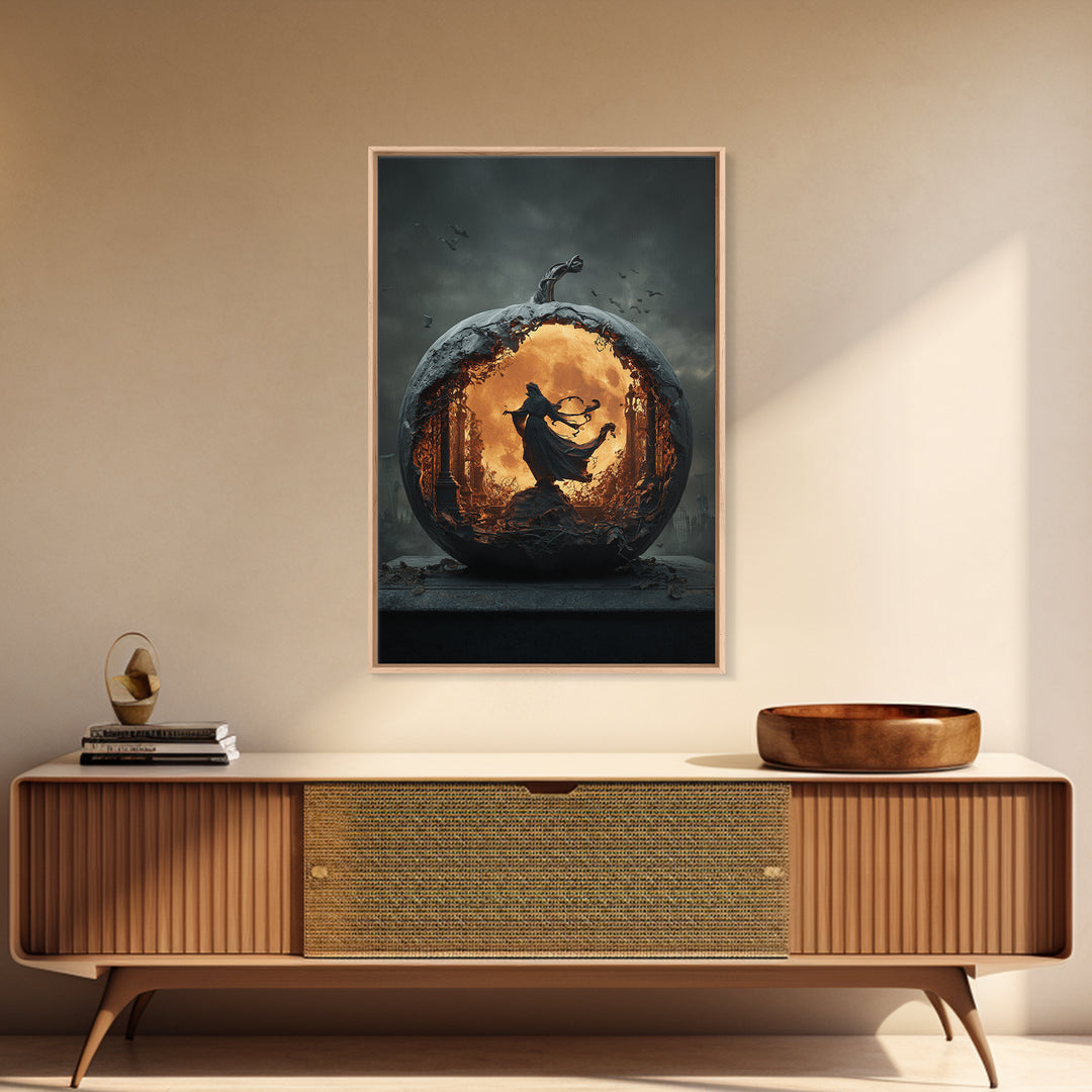 The Moon Inside A Pumpkin, Vertical Wall Art, Spooky Home Decor, Canvas Print, Halloween Wall Decor, Gothic Home Decor, Halloween Wall Art