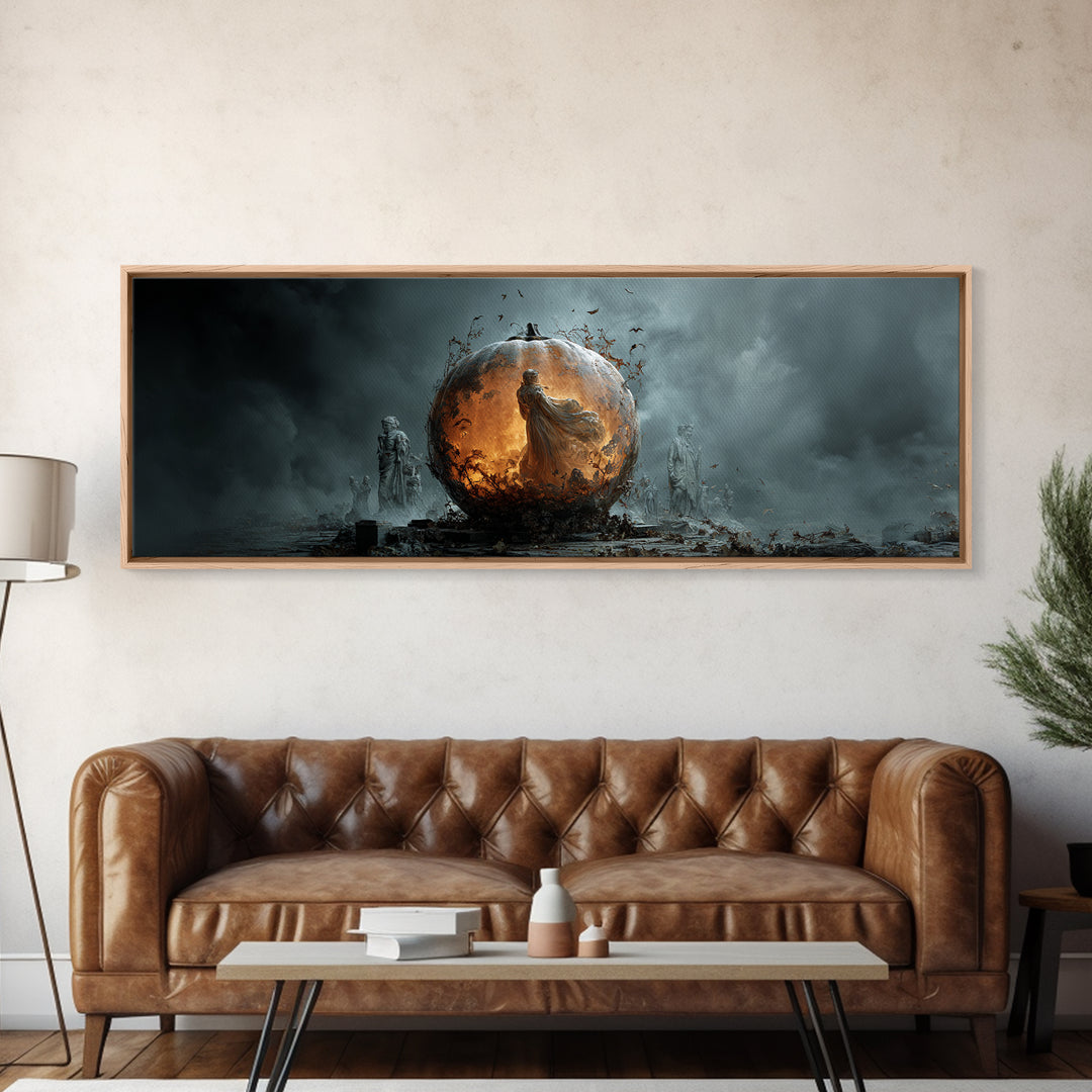 The Moon Inside A Pumpkin, Extra Wide Wall Art, Spooky Home Decor, Canvas Print, Halloween Wall Decor, Gothic Home Decor, Spooky Wall Decor