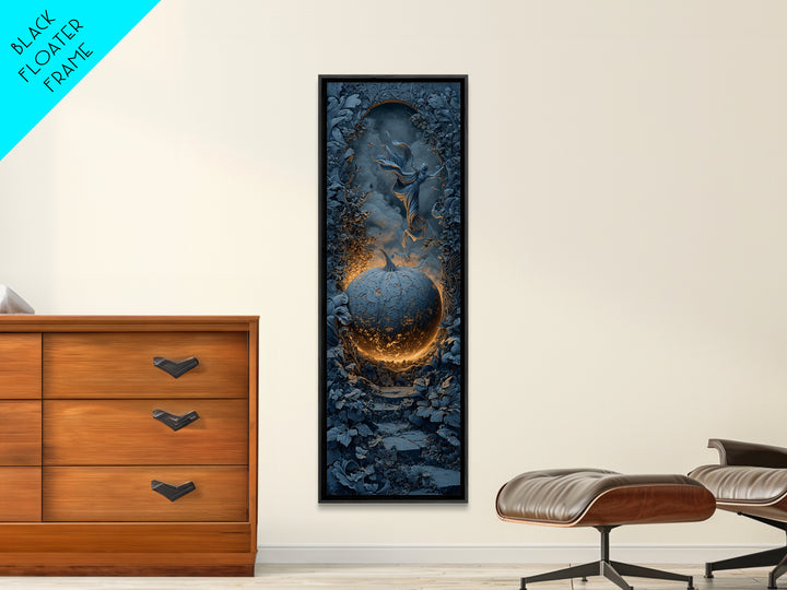 The Moon Inside A Pumpkin, Tall Narrow Wall Art, Macabre Wall Art, Framed Canvas Print, Halloween Wall Decor, Gothic Home Decor