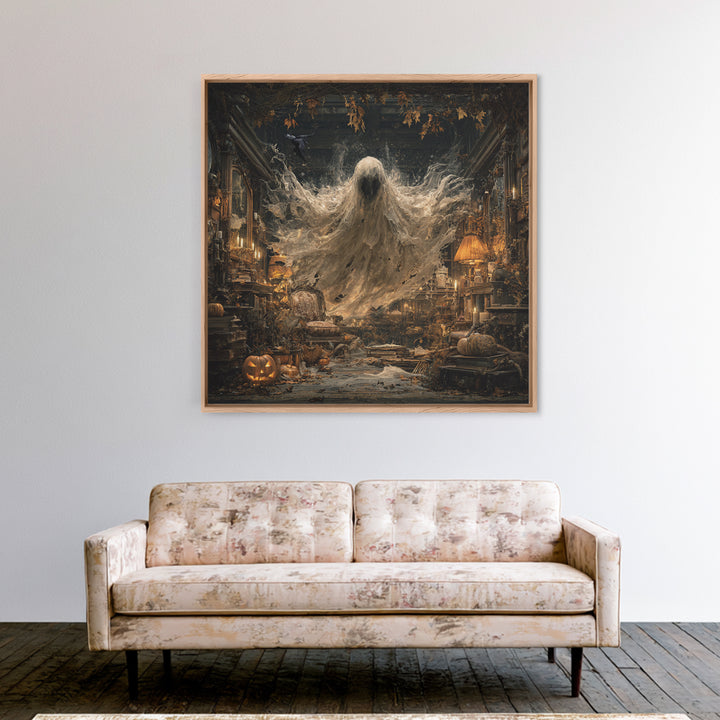 The Autumn-Leaf Ghost, Square Wall Art, Dark Fantasy Wall Art, Canvas Print, Halloween Wall Decor, Gothic Home Decor, Spooky Wall Decor