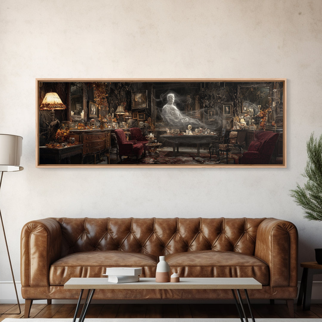 The Autumn-Leaf Ghost, Extra Wide Wall Art, Haunted Gothic Art, Framed Canvas Print, Halloween Wall Decor, Gothic Home Decor