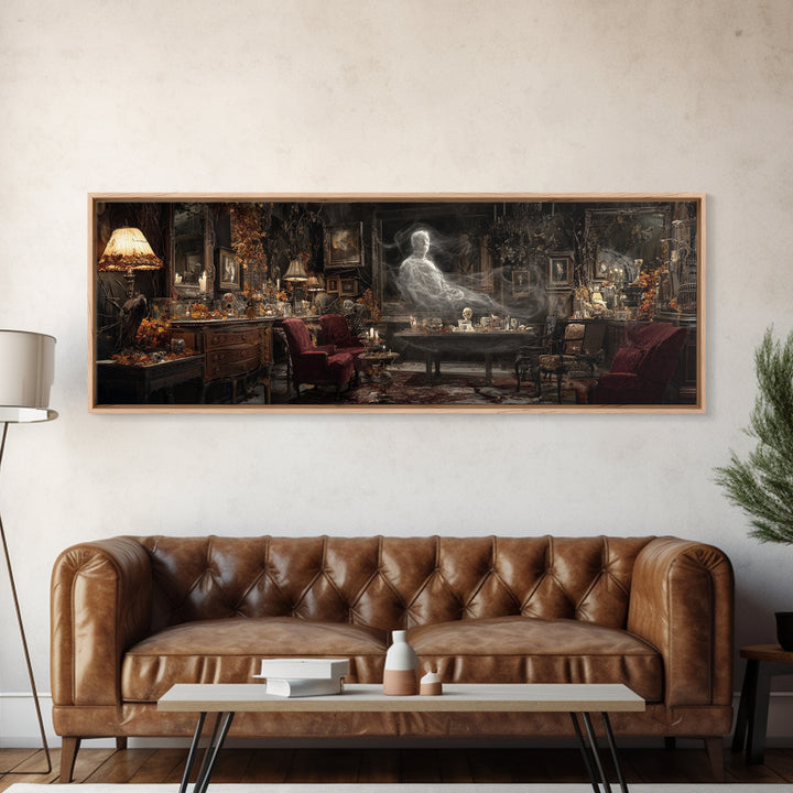 The Autumn-Leaf Ghost, Extra Wide Wall Art, Haunted Gothic Art, Framed Canvas Print, Halloween Wall Decor, Gothic Home Decor