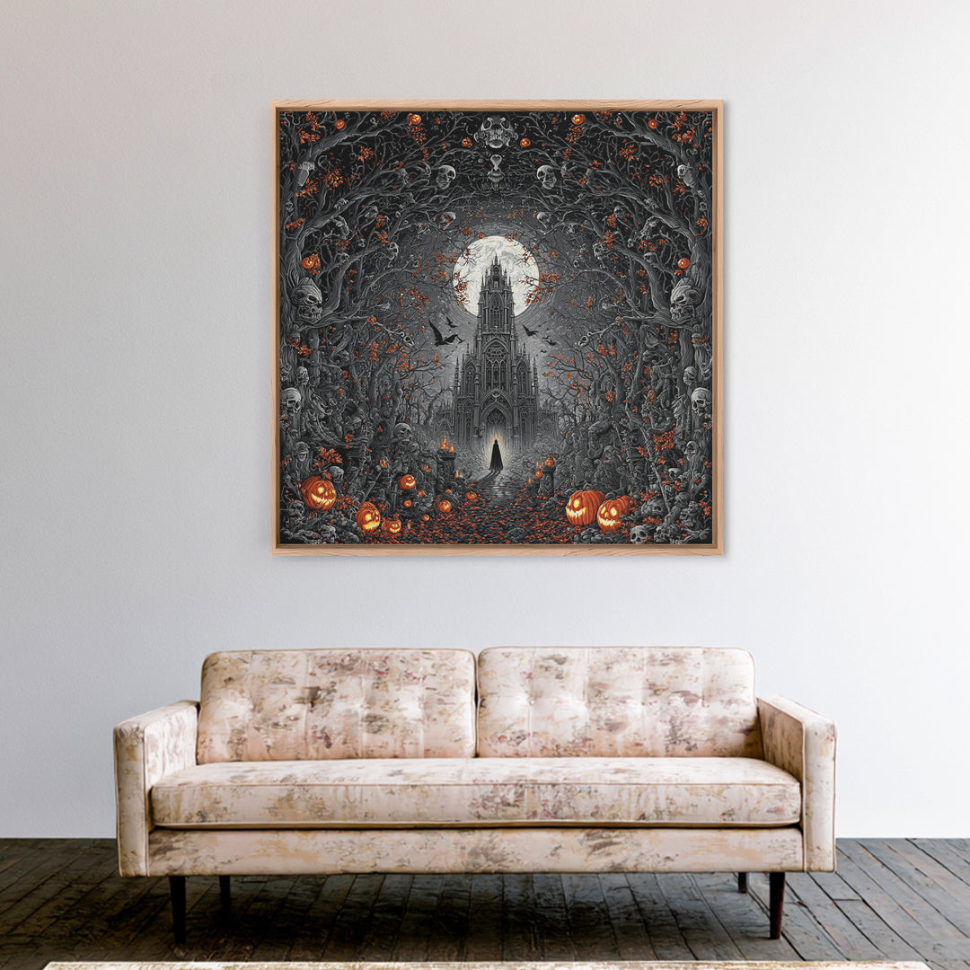 The Cathedral Of Bones, Square Wall Art, Dark Fantasy Wall Art, Canvas Print, Halloween Wall Decor, Gothic Home Decor, Dark Fantasy Art