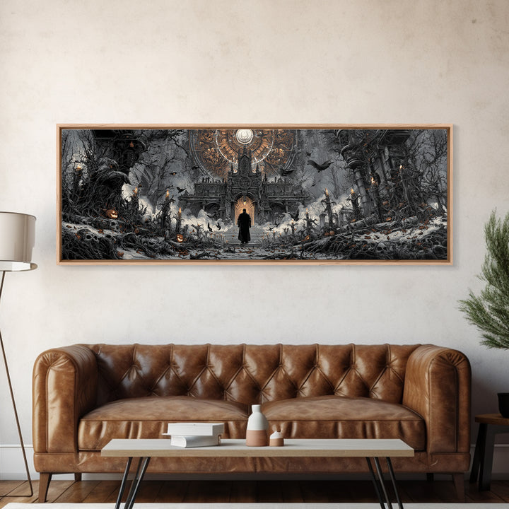 The Cathedral Of Bones, Extra Wide Wall Art, Dark Halloween Decor, Canvas Print, Halloween Wall Decor, Gothic Home Decor, Spooky Wall Decor