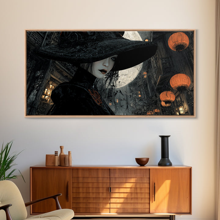 The Town Where Shadows Live, Wide Panoramic Art, Dark Fantasy Wall Art, Canvas Print, Halloween Wall Decor, Gothic Home Decor