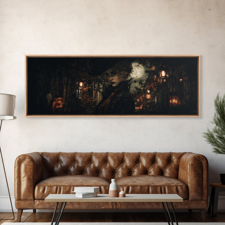 The Town Where Shadows Live, Extra Wide Wall Art, Macabre Wall Art, Framed Canvas Print, Halloween Wall Decor, Gothic Home Decor