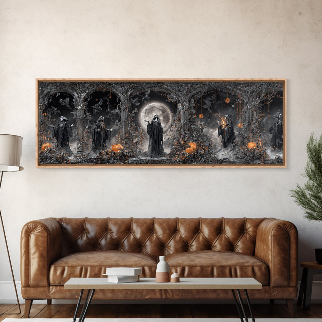 The Eclipse Summoning, Extra Wide Wall Art, Haunted Gothic Art, Framed Canvas Print, Halloween Wall Decor, Gothic Home Decor