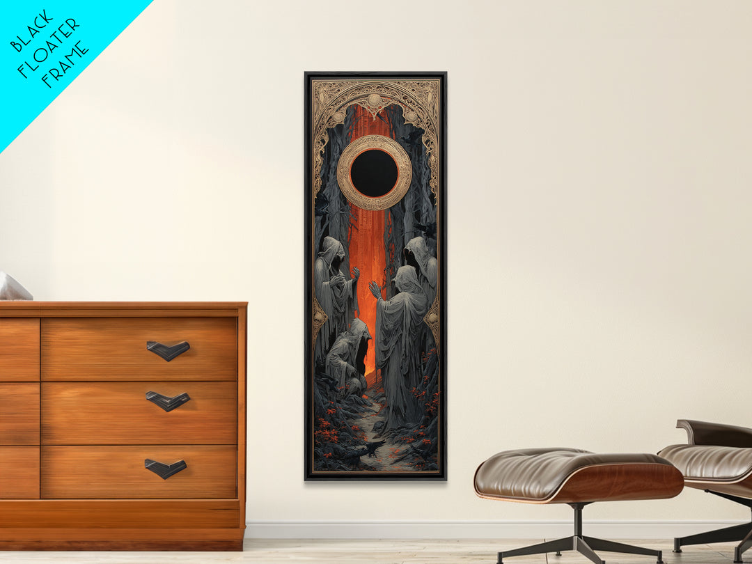 The Eclipse Summoning, Tall Narrow Wall Art, Haunted Gothic Art, Framed Canvas Print, Halloween Wall Decor, Gothic Home Decor
