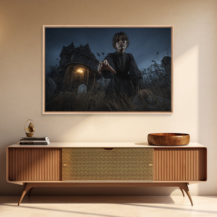 The Last House At The World'S Edge, Landscape Wall Art, Haunted Gothic Art, Framed Canvas Print, Halloween Wall Decor, Gothic Home Decor