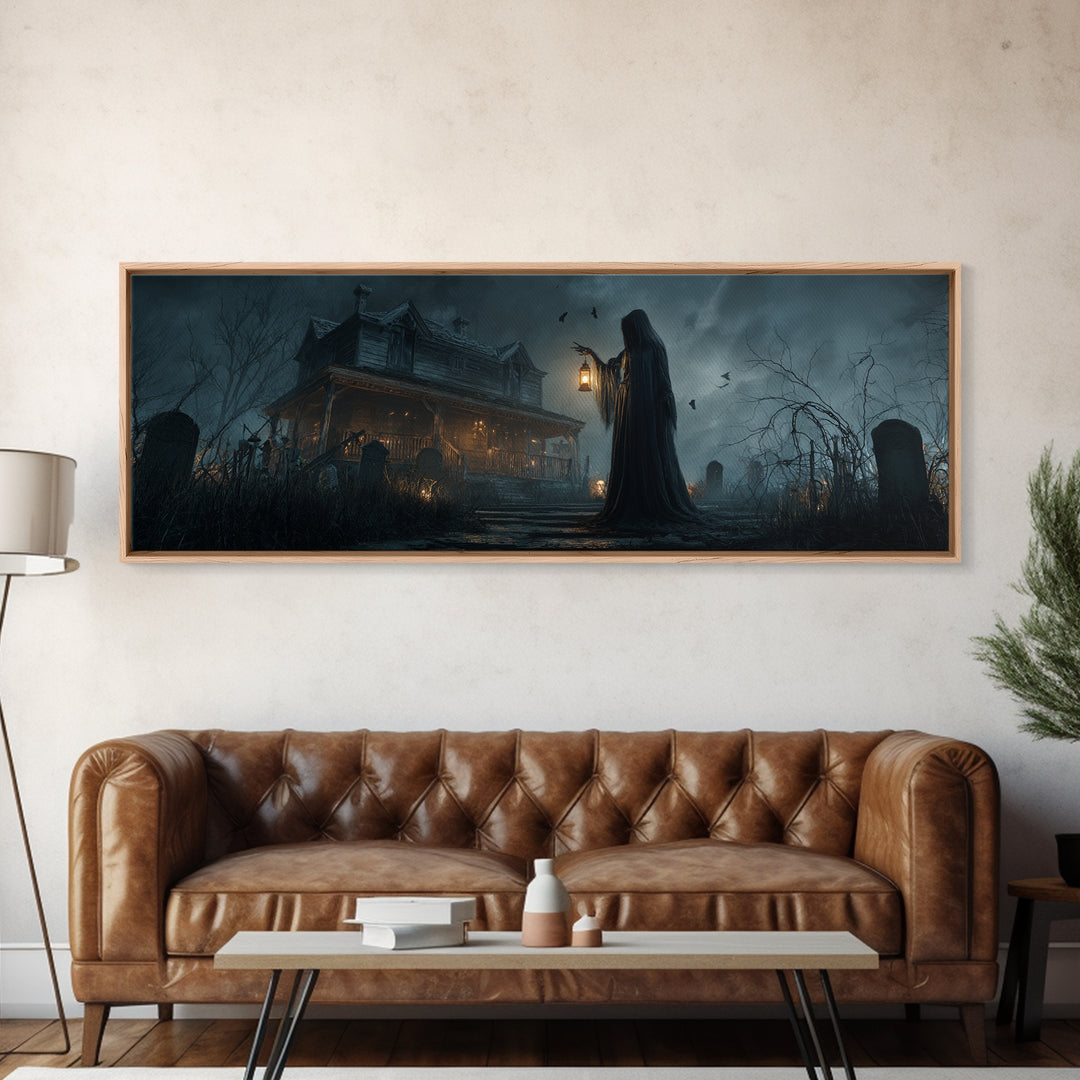 The Last House At The World'S Edge, Extra Wide Wall Art, Dark Fantasy Wall Art, Canvas Print, Halloween Wall Decor, Gothic Home Decor