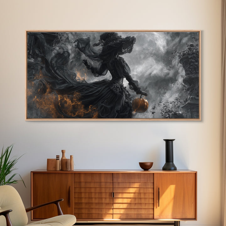Halloween On Another Planet, Wide Panoramic Art, Gothic Horror Wall Art, Framed Canvas Print, Halloween Wall Decor, Gothic Home Decor