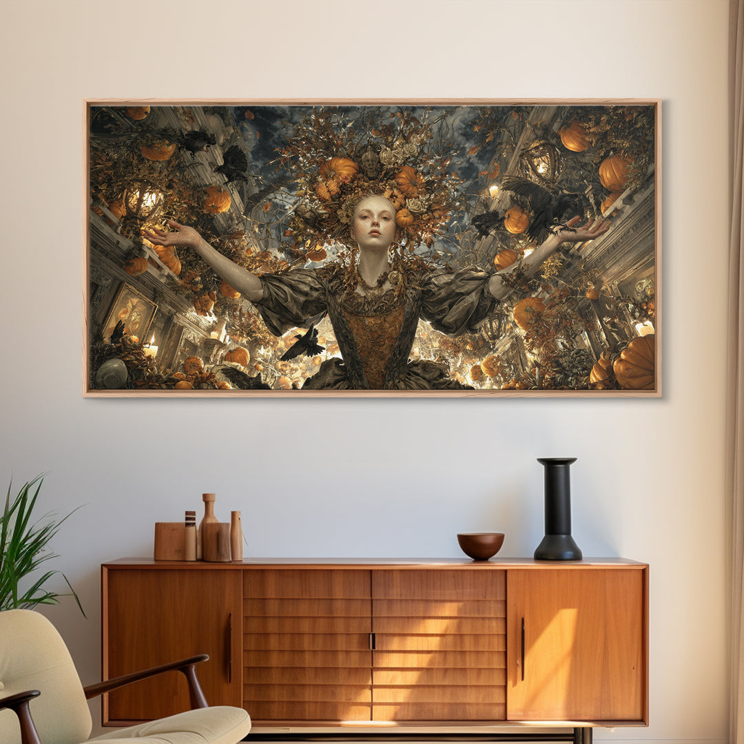 The Personification Of October, Wide Panoramic Art, Gothic Horror Wall Art, Framed Canvas Print, Halloween Wall Decor, Gothic Home Decor