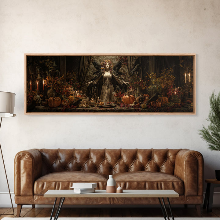 The Personification Of October, Extra Wide Wall Art, Gothic Horror Wall Art, Framed Canvas Print, Halloween Wall Decor, Gothic Home Decor