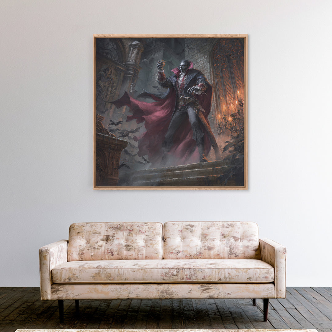 The Crimson Count Of Hollow Keep, Square Wall Art, Macabre Wall Art, Framed Canvas Print, Halloween Wall Decor, Gothic Home Decor