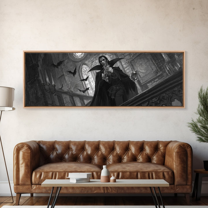 The Crimson Count Of Hollow Keep, Extra Wide Wall Art, Spooky Home Decor, Canvas Print, Halloween Wall Decor, Gothic Home Decor