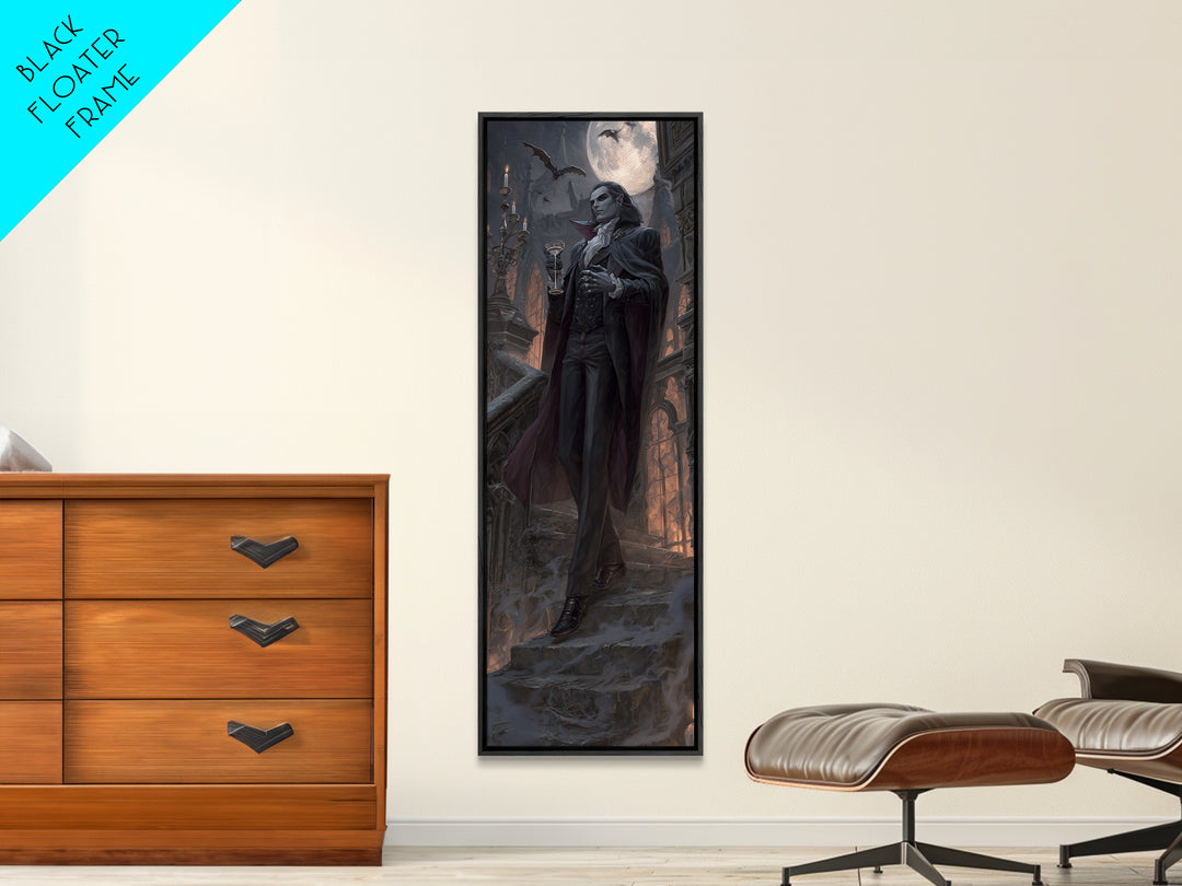 The Crimson Count Of Hollow Keep, Tall Narrow Wall Art, Macabre Wall Art, Framed Canvas Print, Halloween Wall Decor, Gothic Home Decor