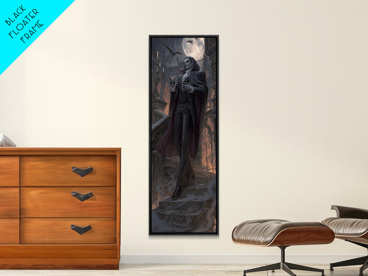 The Crimson Count Of Hollow Keep, Tall Narrow Wall Art, Macabre Wall Art, Framed Canvas Print, Halloween Wall Decor, Gothic Home Decor